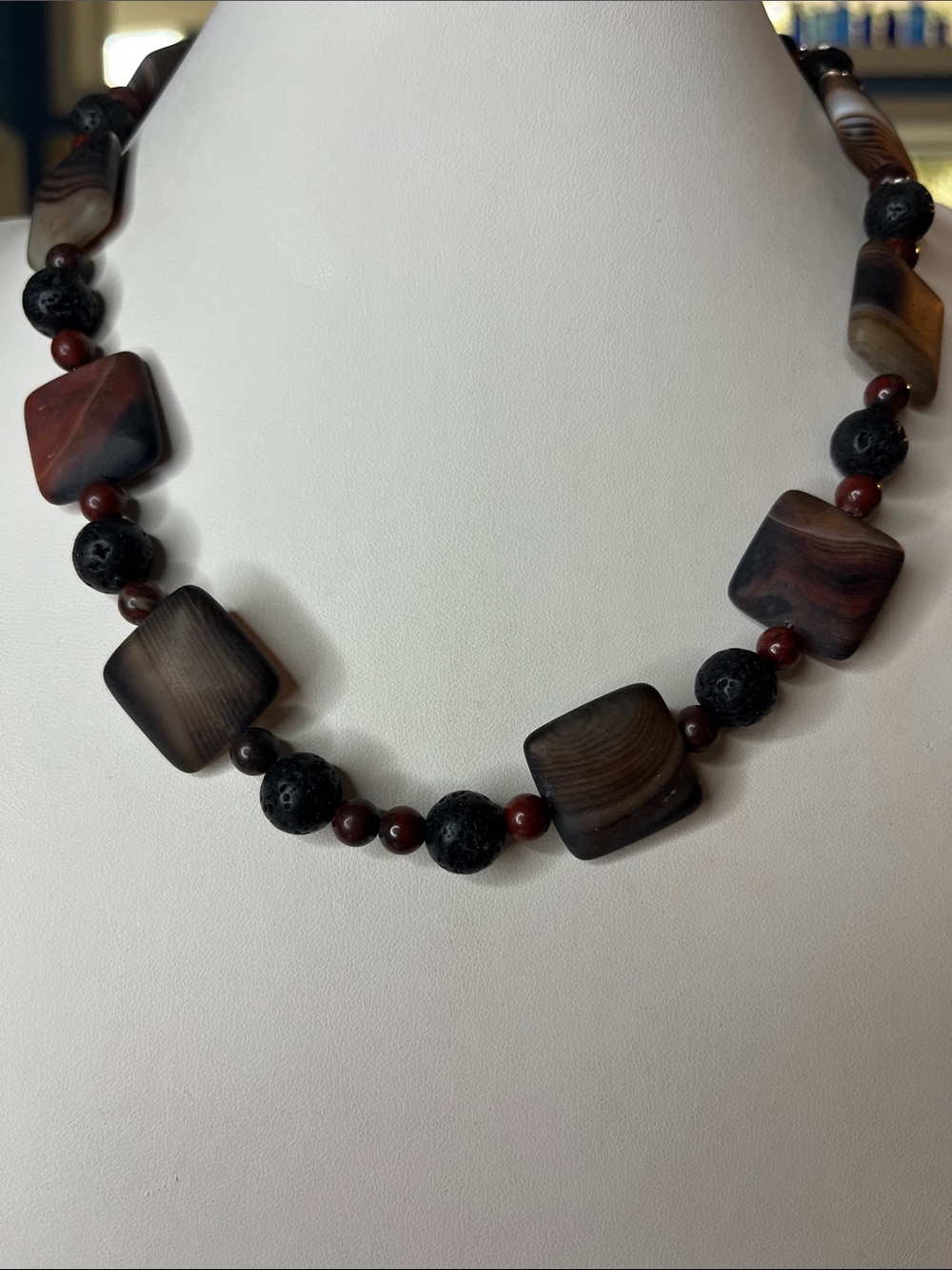 Agate and lava rock Beaded Women's Necklace